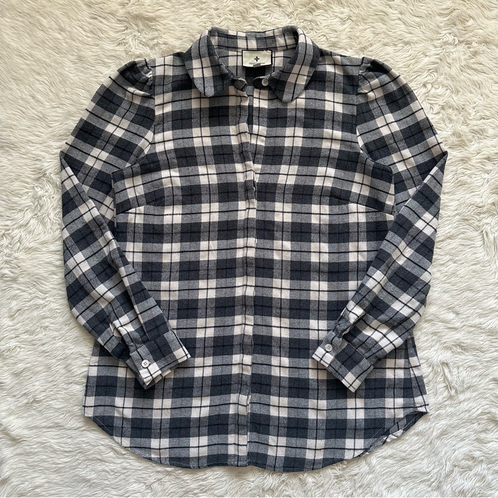 Tuckernuck Top Saranac Flannel Shirt Button Down Button Up 100% Cotton Gray Sz S
